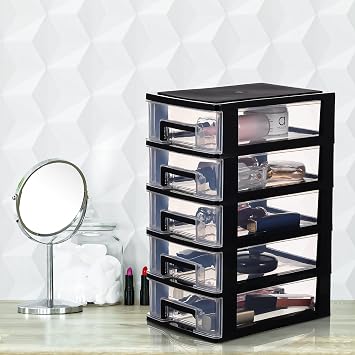 STOBOK 5 Drawer Storage Cabinet Plastic Desk Organiser Drawers Clear Portable Storage Unit for Home Office Desktop Organisation