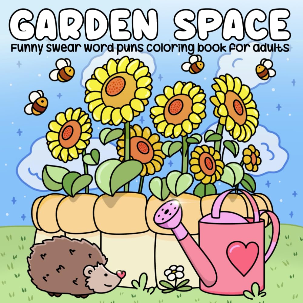 Garden Space, Chill & Cozy Coloring Book For Teens & Adults: Bold & Easy Style Illustrations Featuring Plants, Flowers, Cute animals