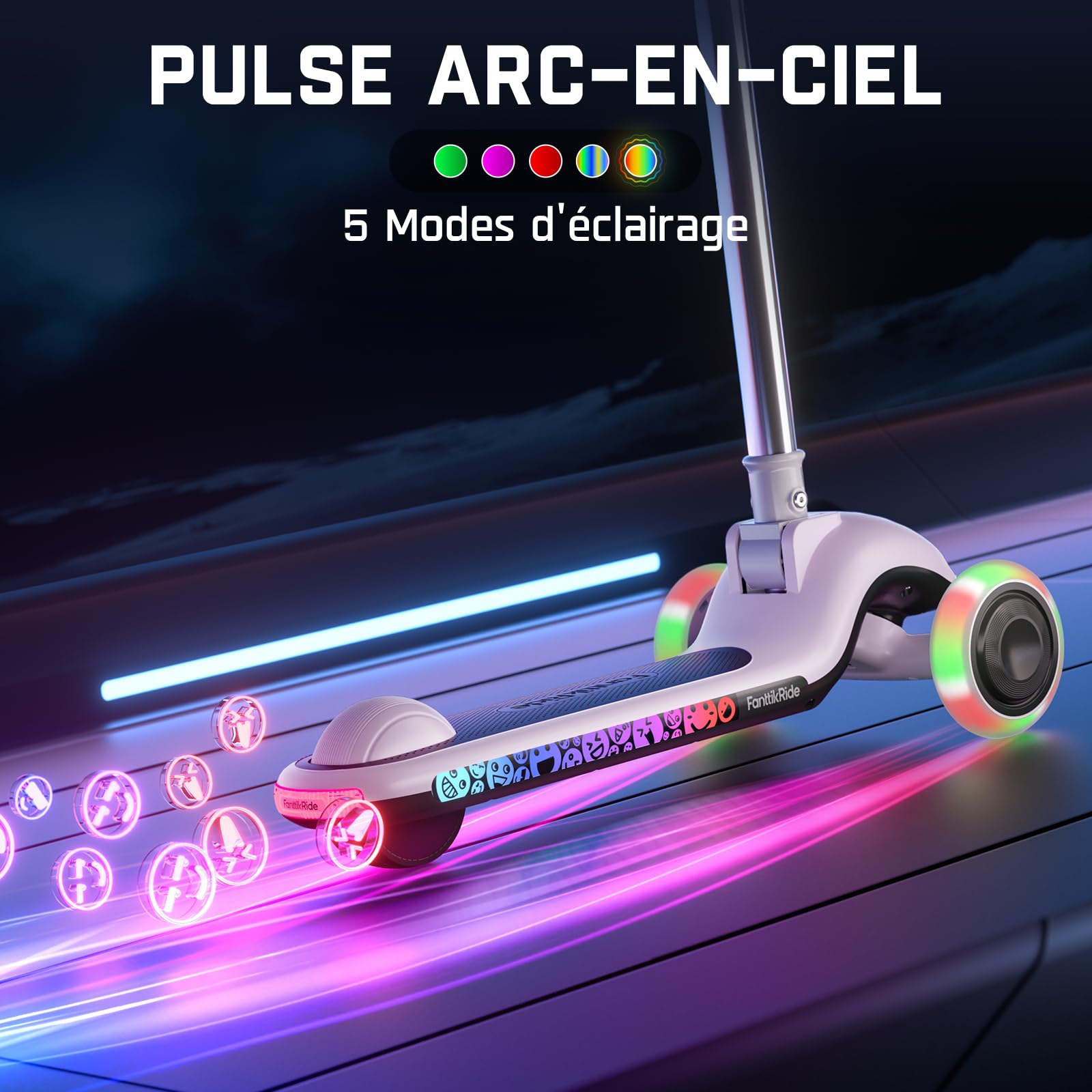 FanttikRide K9 Pro Trottinette Electrique pour Enfants, 3/6/10 km/h, Mode Vitesse IA, Charge Rapide Type-C, 5 Modes D'éclairage, Guidon Réglable, pour Enfants Jusqu'à 60 kg