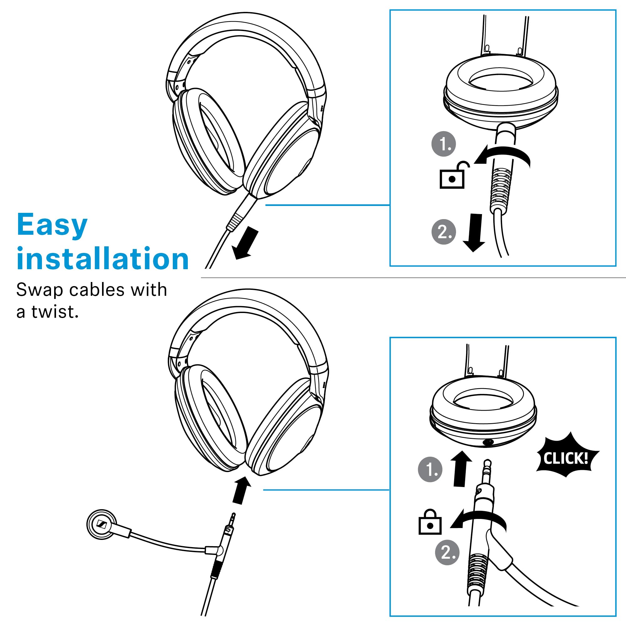 Sennheiser HD 500 BAM Microphone Perche orientable et détachable pour Casque HD 500 Series/620S - Microphone à condensateur à réduction de Bruit - Idéal pour Le Gaming et Le Streaming - 3,5 mm - Noir