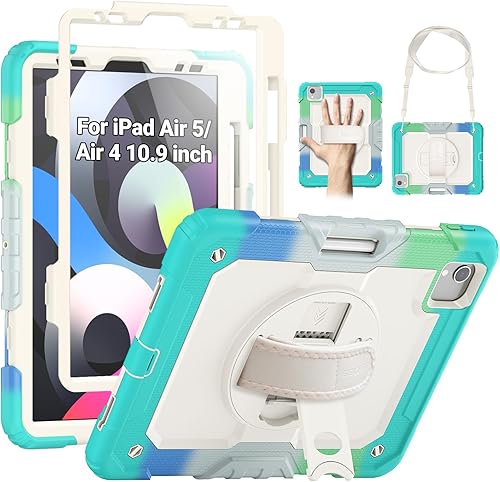 SEYMAC Funda protectora para iPad Air 5ª/4ª generación de 10.9", cuerpo completo a prueba de golpes con protector de pantalla, soporte Negro