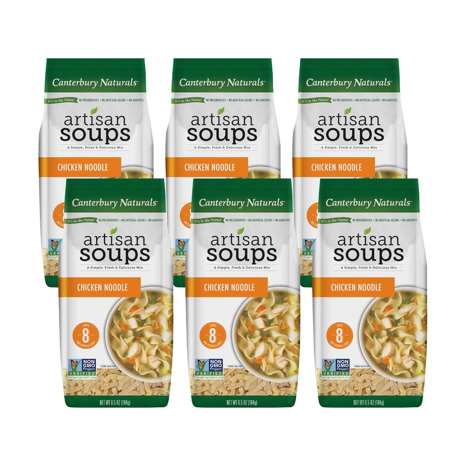 Canterbury Naturals Artisan Soup Mix, Chicken Noodle Soup Mix, Non-GMO, Makes 8 Servings, 6.5-Ounce Bag (Pack of 6)