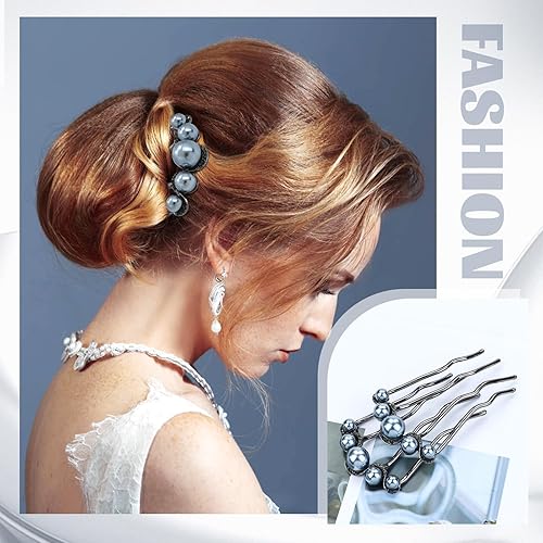 Miniatura 5 de Lawie Paquete de 6 pasadores de pelo de metal dorado con perlas en forma de U para el cabello, peines deslizantes para el cabello, horquillas anchas