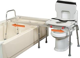 Eagle Health Supplies Toilet-to-Tub Transfer Bench with Cut Out Seat, FSA/HSA Eligible Sliding Shower Chair for Elderly and Disabled, Height Adjustable Shower Seats for Adults Inside Shower, 77993