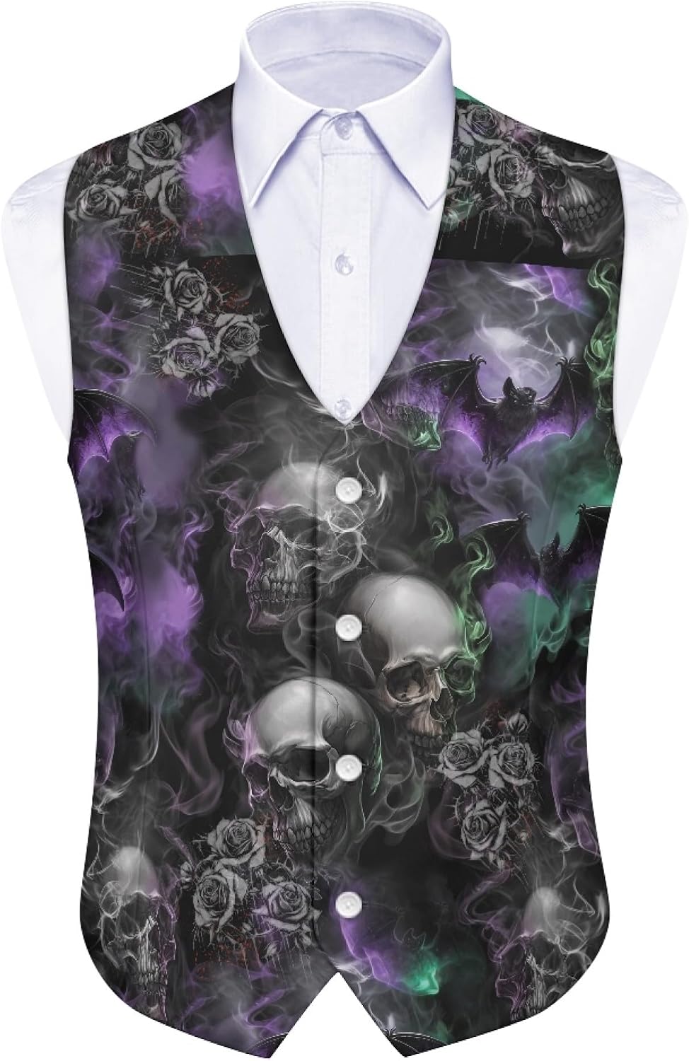 TOADDITDO Mens Suit Vest Gothic Moon Star Dress Vests V-Neck Tuxedo Wear Slim Fit Waistcoat Dress Vest for Business or Daily