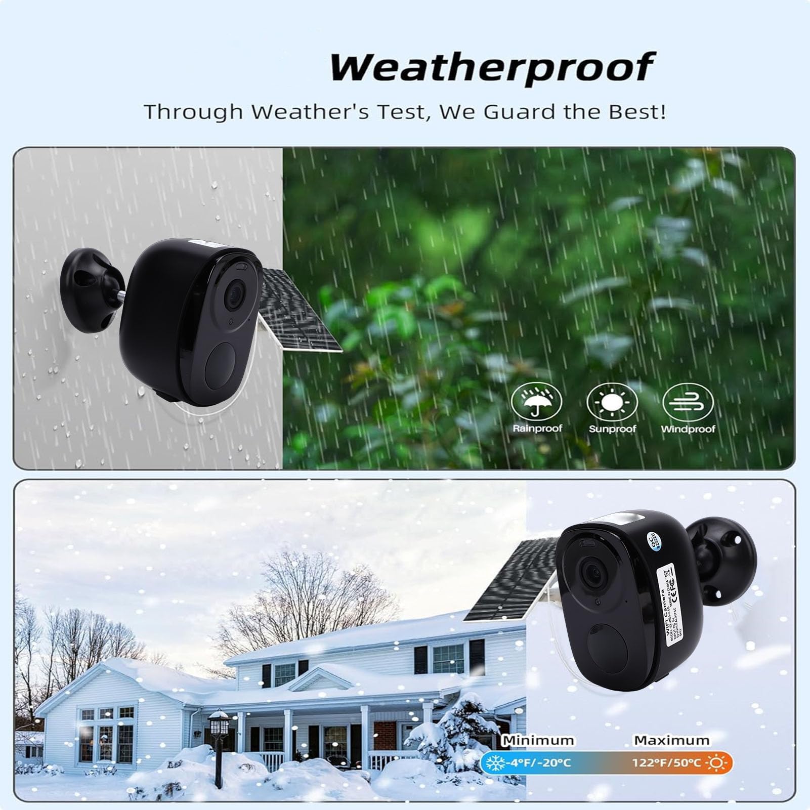 LICAEVEY Telecamera di Sicurezza Solare 2K HD 2.4GHz WiFi, Rilevamento Movimento PIR IP66 Telecamera di Sicurezza Esterna Impermeabile con Pannello Solare, Grandangolo 135°, Audio (BLACK)