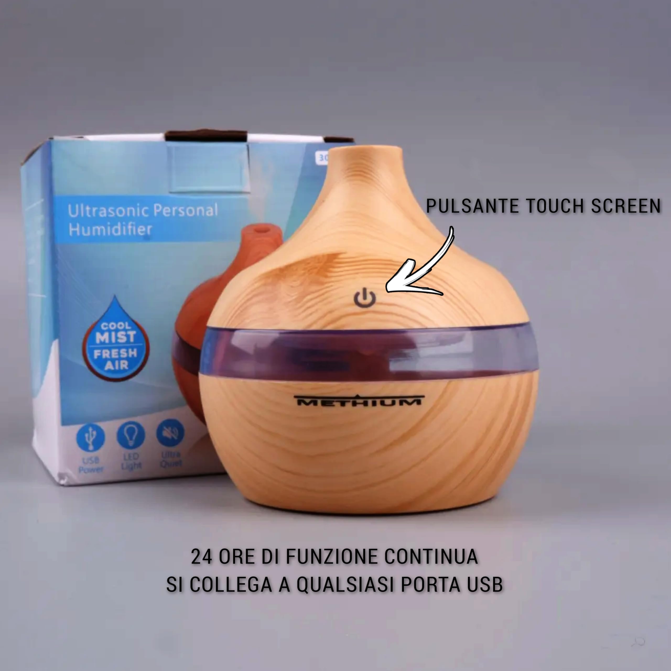 Diffusore di Aromi Colore Legno Chiaro, Umidificatore Ultrasonico, Design Elegante con Fascia Led Multicolore