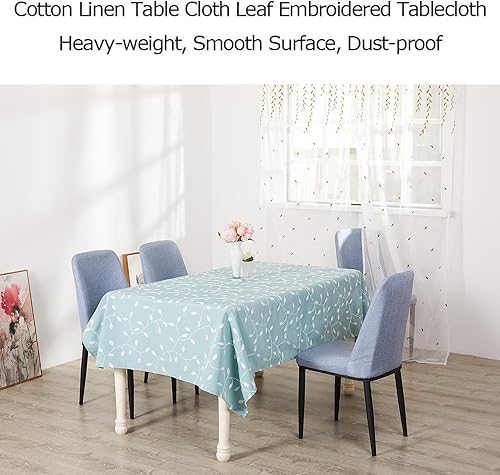 Miniatura 7 de Molaxhome Manteles rectangulares de algodón gris de 55 x 86 pulgadas, manteles bordados con hojas a prueba de polvo para mesa de cocina y comedor