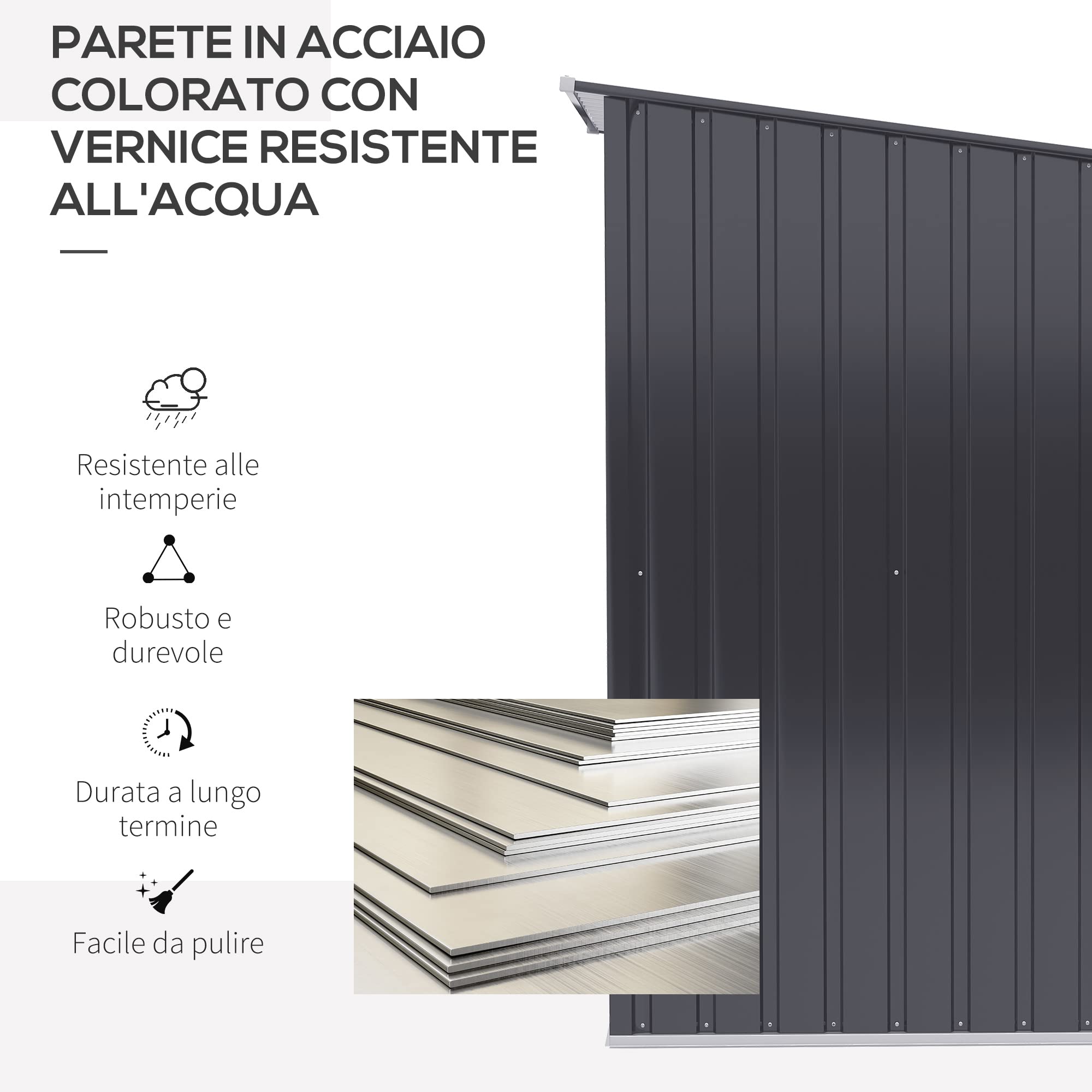 Outsunny Casetta da Giardino 0.92m² in Lamiera di Acciaio, Capanno per Attrezzi da Esterno con Porta, 100x103x160cm, Grigio Scuro