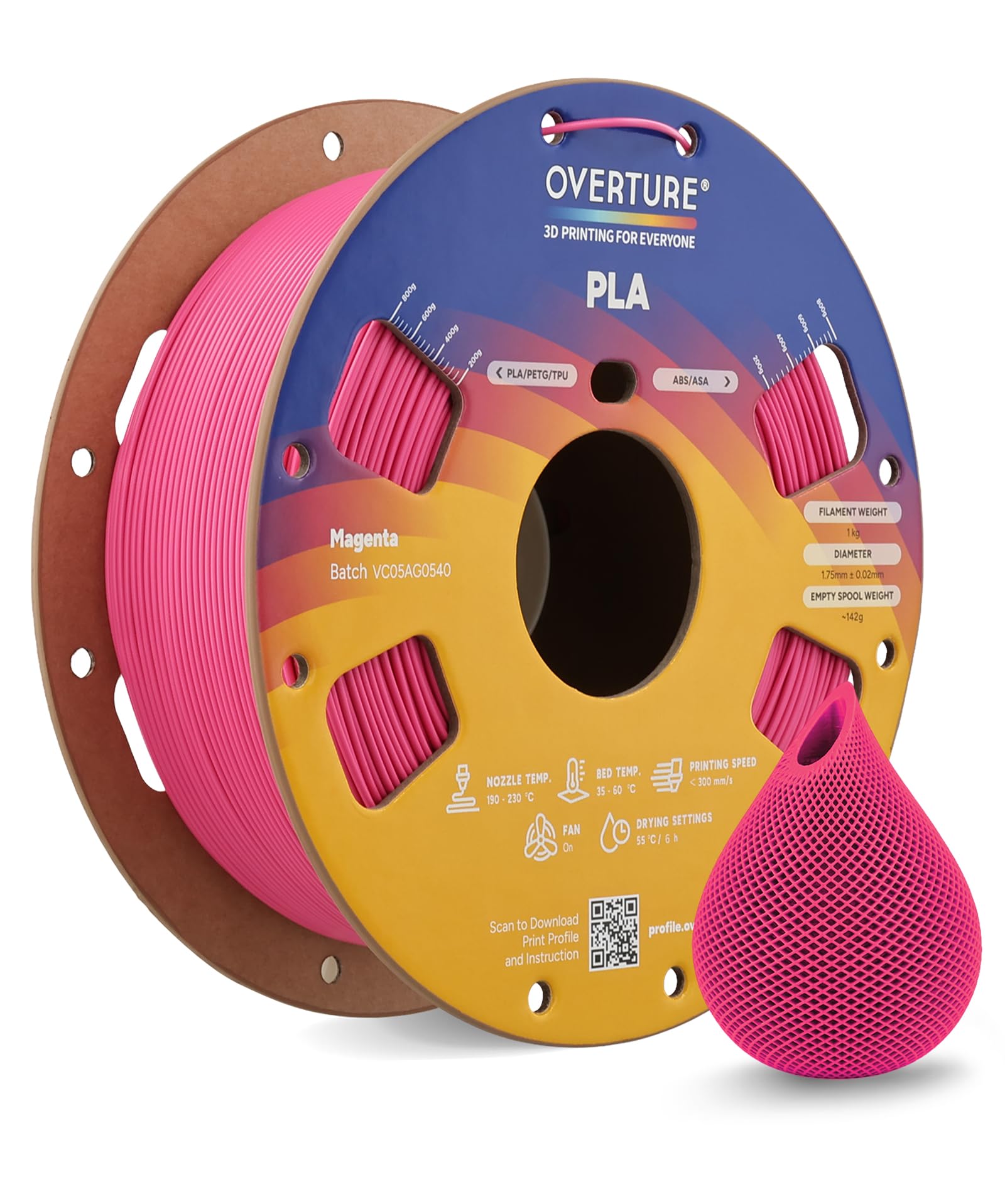 Overture 1.75mm PLA Filament - 1kg Black -19