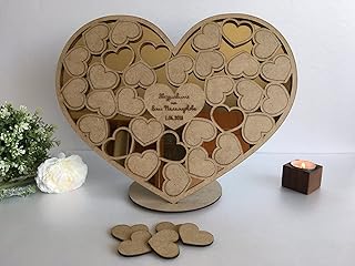 Personalized Wedding 3D Wood Guestbook Heart Drop Box Alternative Guest Book Rustic Engraved Text Small Wooden Hearts Custom Names Date Freestanding Reception Decor End of School Year Gift for Teacher