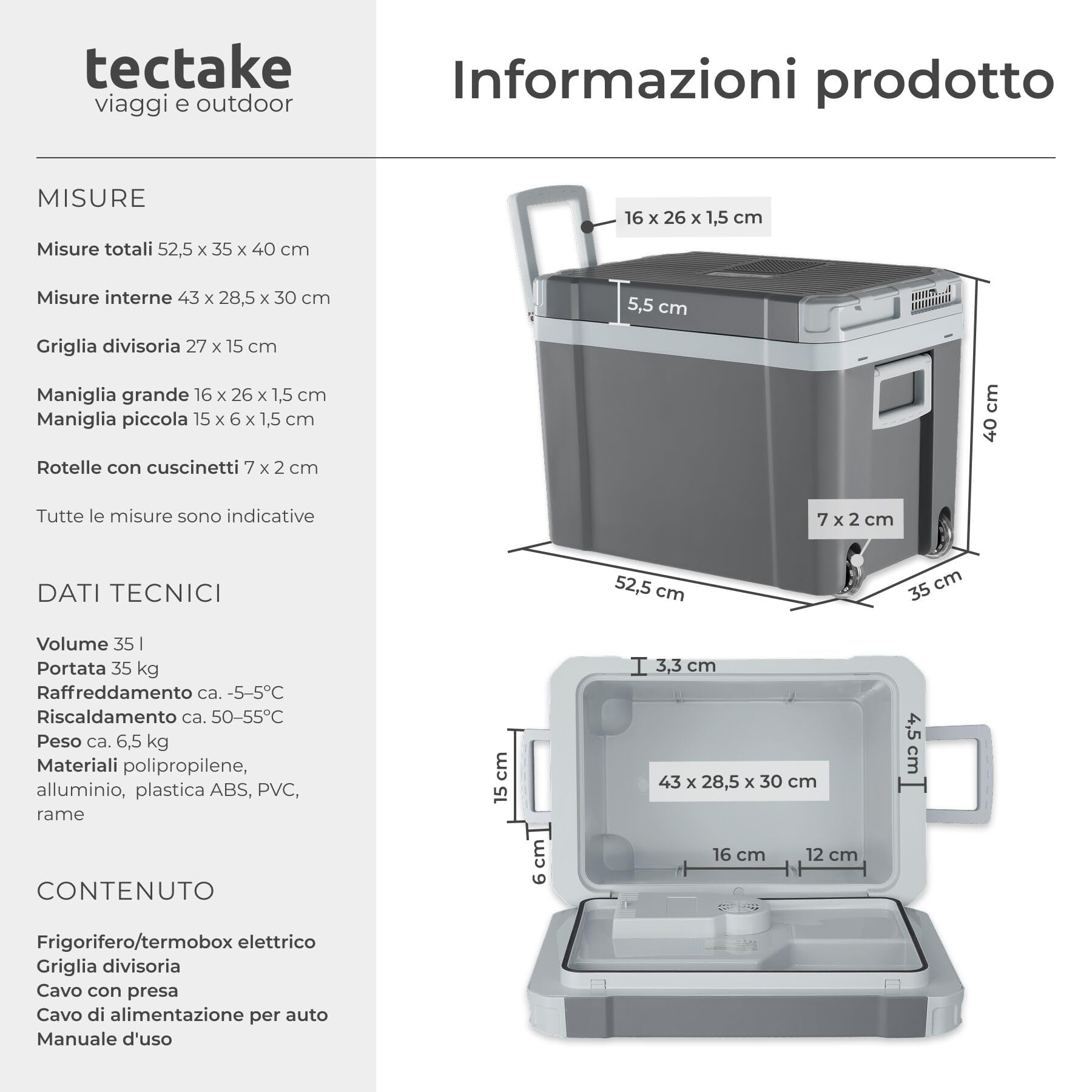 tectake® Frigorifero Portatile 35 L 2in1 Freddo Caldo per Auto e Casa ECO Mode