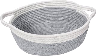 Goodpick Cotton Rope Small Storage Basket with Handles - 12x8x5 Inch Woven Gift Basket for Nursery Toys Diapers Easter Home Decor