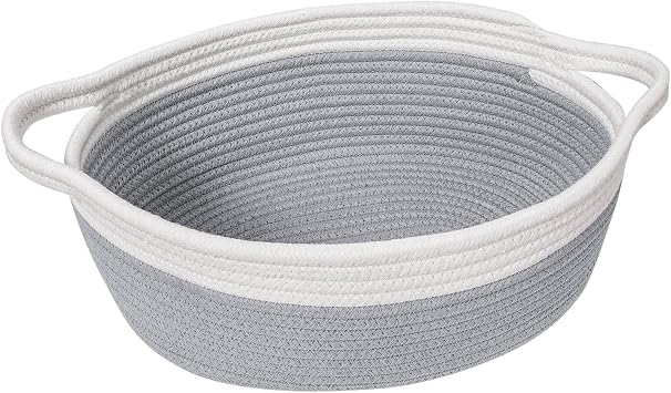 Goodpick Small Woven Rope Gift Basket Empty, 12"x 8"x 5" Boo Basket, Grey