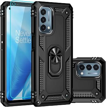 for OnePlus Nord N200 5G Case,with Screen Protector,[Military Grade] 16ft. Drop Tested Cover with Magnetic Kickstand Car Mount Protective Case for OnePlus Nord N200 5G, Black