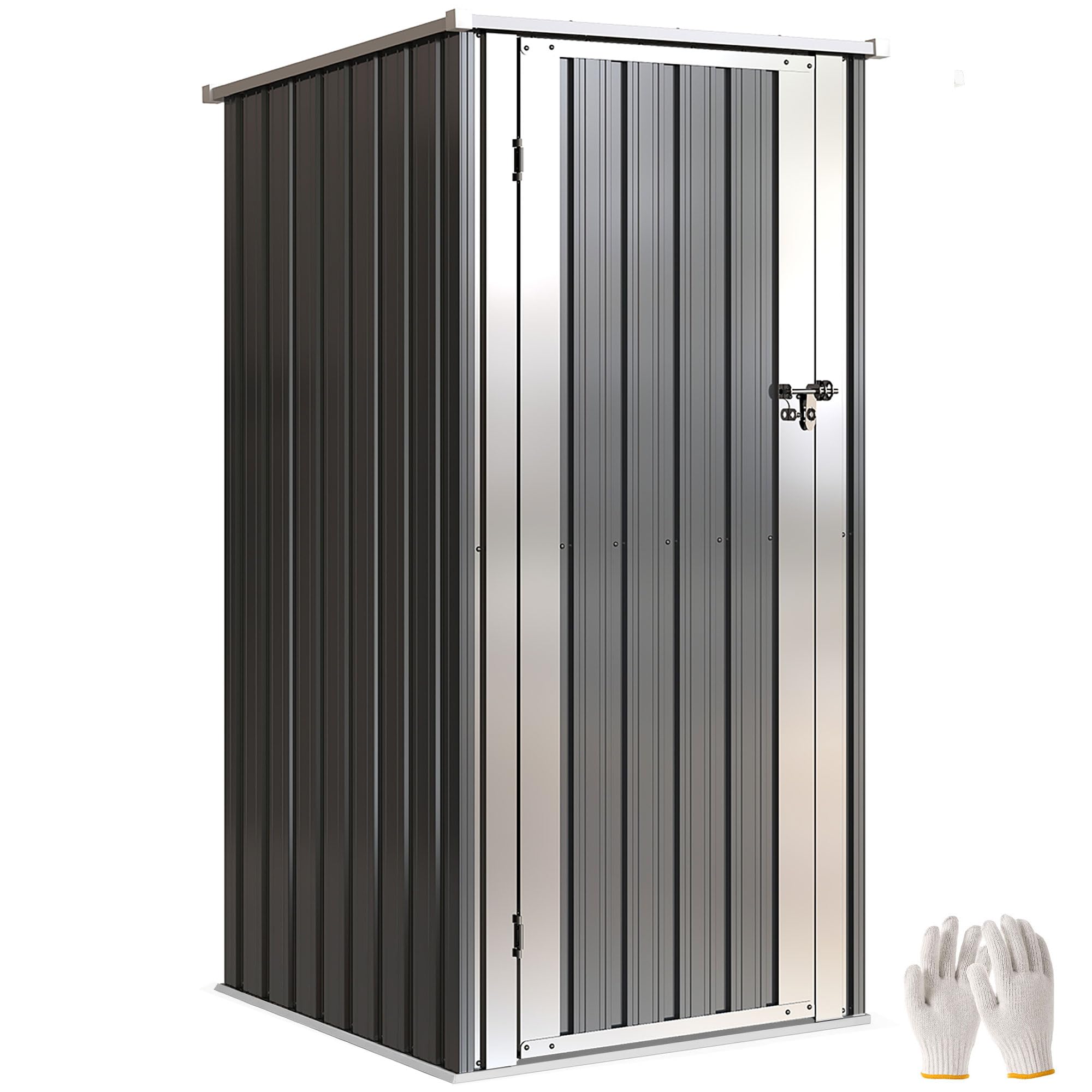 Outsunny Abri de Jardin en Métal 0,​69m² 83x89x163cm - Armoire de Jardin en Acier Galvanisé avec Toit Incliné Anti-​UV et Barres de Soutien - Cabanon de Rangement pour Outils et Balcon, Gris Anthracite