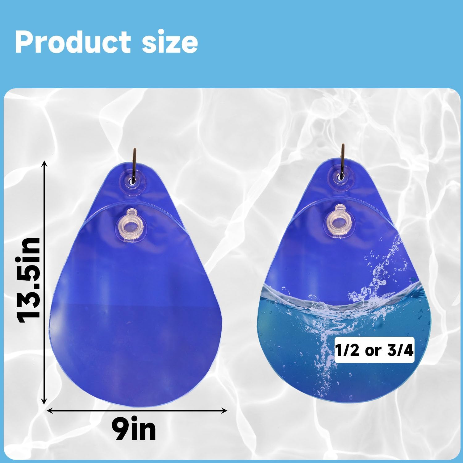 Pool Cover Weights - Tarp Weights for Pools with Hooks, Thick PVC Leakproof Winter Pool Bag for Above Ground Pool Covers, 13.5" (Navy Blue, 16 Pack)