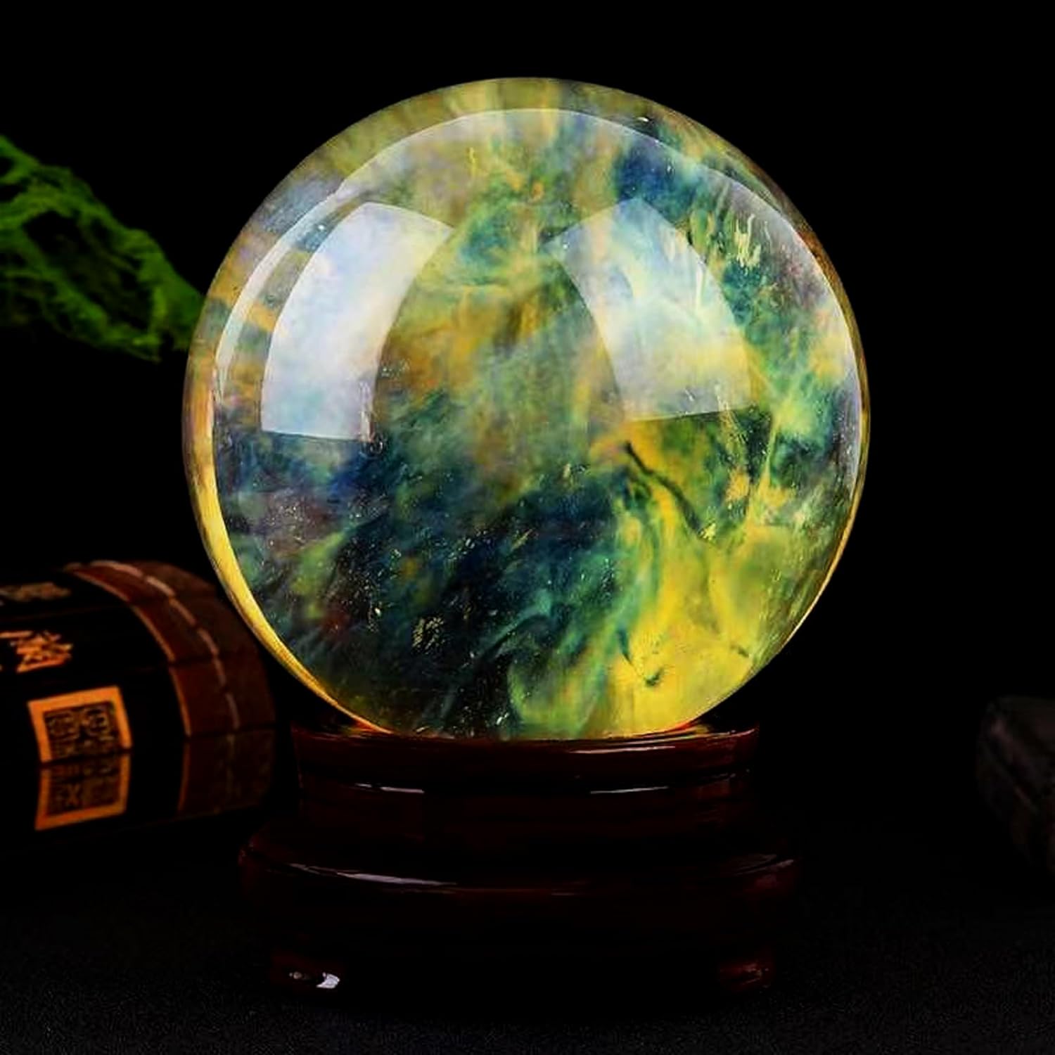 Melting/Natural Multicolor Crystal Quartz Ball with Stand for Healing/Divination/Chakra Balance/Yoga/Home/Office FengShui Decoration (Re-constituted Yellow Crystal Ball, Diameter 15cm)