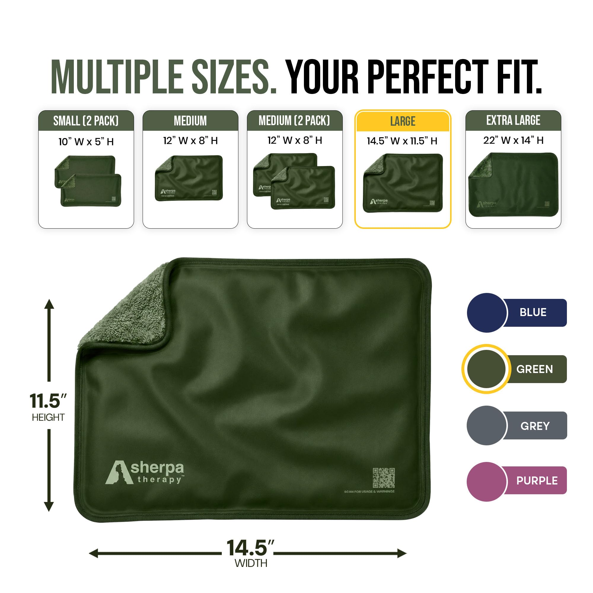 Paquetes de hielo grandes reutilizables para lesiones – Paquetes calientes y fríos de gel suave para lesiones, cadera, hombro, alivio del dolor de espalda – 11.5 x 14.5 pulgadas – Verde