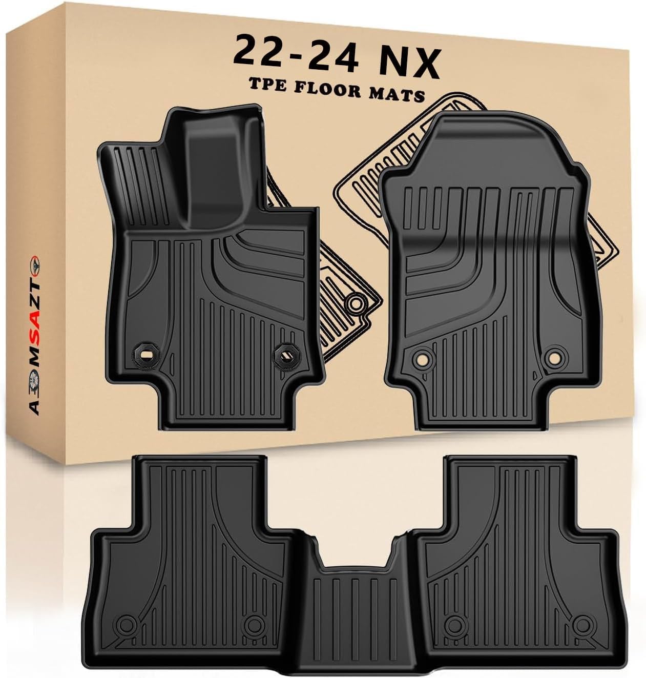 AOMSAZTO Floor Mats Fit for 2022 2023 2024 2025 Lexus NX/NX Hybrid/NX250/NX350/NX350h/NX450h, Heavy Duty TPE All Weather Car Floor Mats, 1st & 2nd Row Full Set Rubber Floor Liners, Anti Skid Car Mats Floor mats for NX 2022-2025