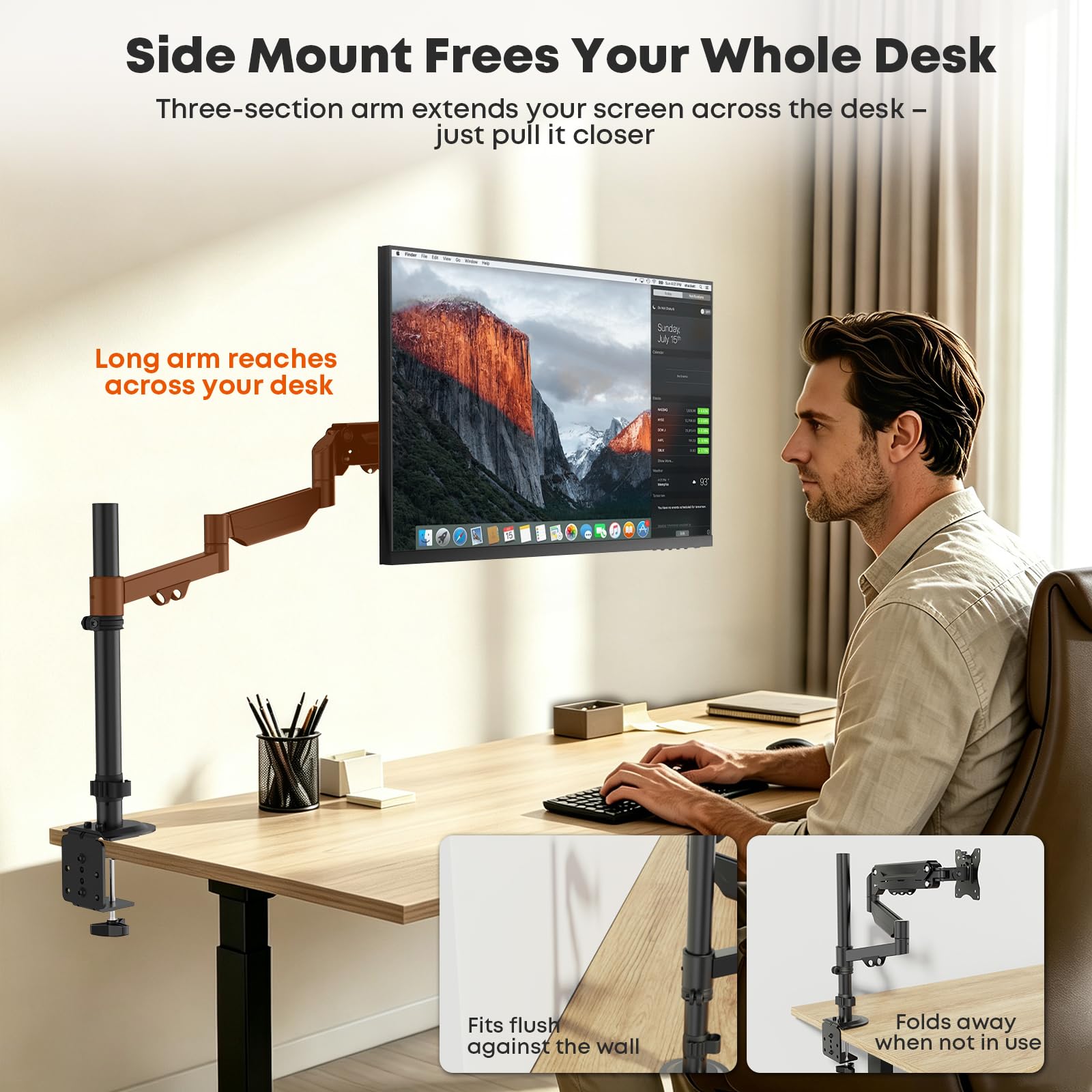PUTORSEN Supporto a braccio per laptop fino a 18" e monitor da 17-32" | Portata massima 9 kg, supporto per monitor extra lungo con ripiano per laptop, sezione centrale rimovibile, VESA 75/100 mm