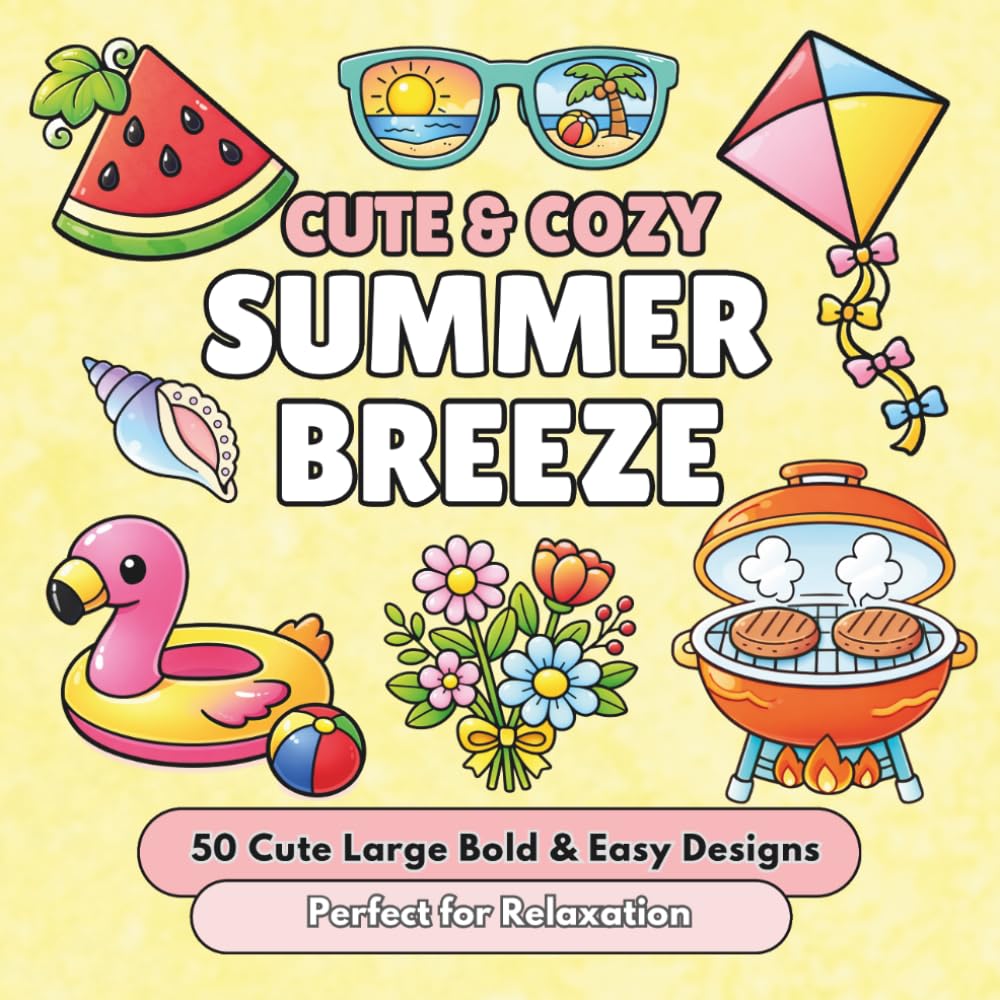 Bold and Easy Summer Coloring Book for Adults: 50 Simple and Relaxing Summer-Themed Designs for Stress Relief – Cute Easy Coloring Pages Inspired by Sunshine and Warm Summer Vibes