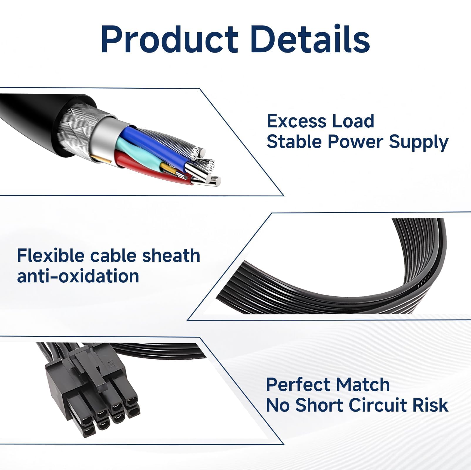 8-pinowy kabel zasilający PCI Express do karty graficznej, kompatybilny z zasilaczami Corsair AX1600i typu 3 i typu 4, kabel EPS 8-pinowy/ATX męski do PCIe 6+2 pinów, męski 60 cm