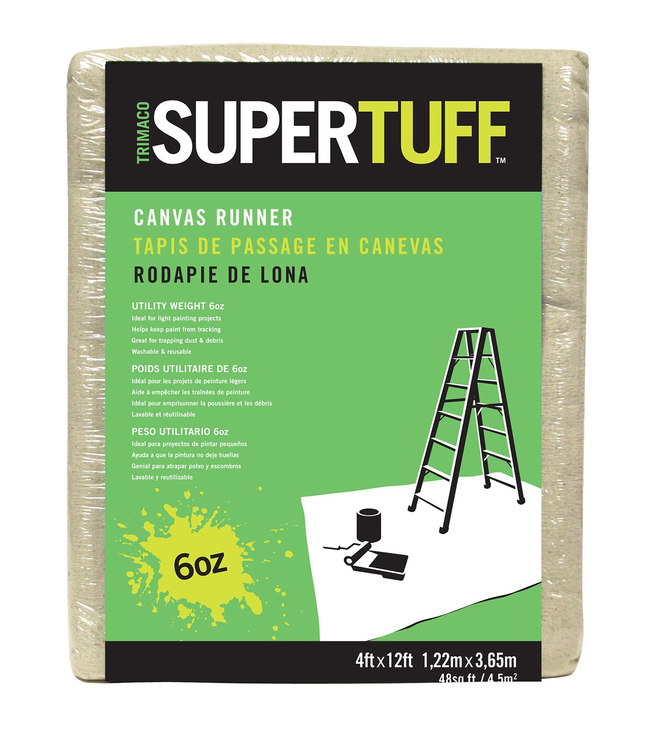 Trimaco SuperTuff 6 oz thick Utility Weight Canvas Drop Cloth, 4-feet x 12-feet