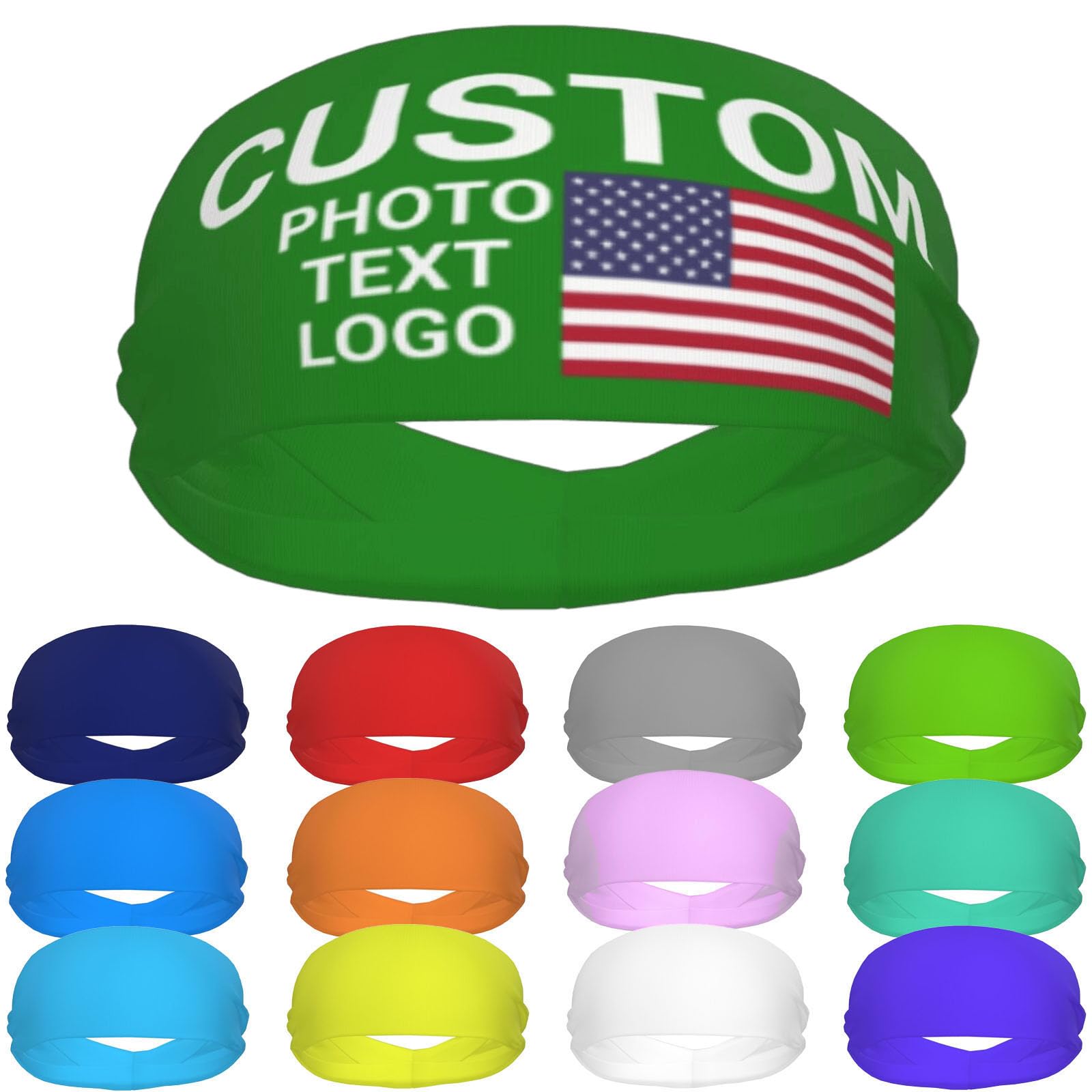 Custom Sports Headband Sweatband Bandana Add Your Photo Logo Text Number, Bulk Customized Unisex Sports Moisture Wicking Breathable Elastic