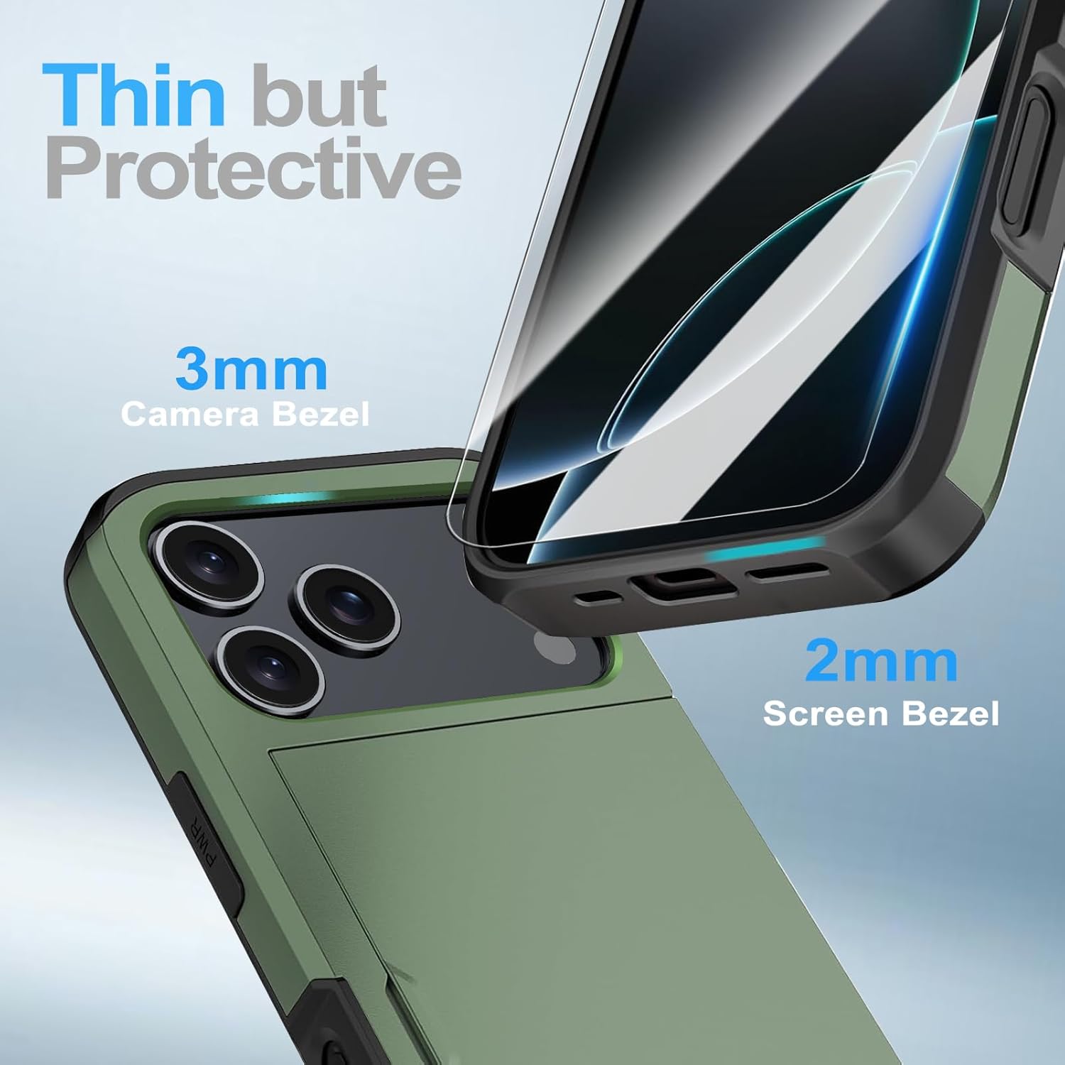 for iPhone 17 Pro Max Wallet Case with Card Holder + 2 Tempered Glass Screen Protector Protective Shockproof Hidden Card Slot Slim Case Women Men for iPhone 17 Pro Max 6.9″(Deep Green) - Image 5