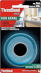 Fita Dupla Face Cozinha Banheiro ThreeBond |Tamanho 24mm x 1,5M | Suporta 400g em 15cm | Ambiente Úmido e Gorduroso