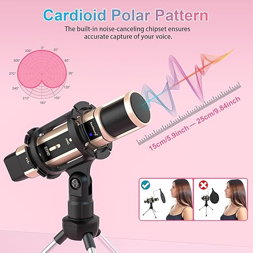Miniatura 6 de Micrófono de estudio ZealSound, micrófono de condensador de radiodifusión con soporte y tarjeta de sonido incorporada, eco de grabación de karaoke
