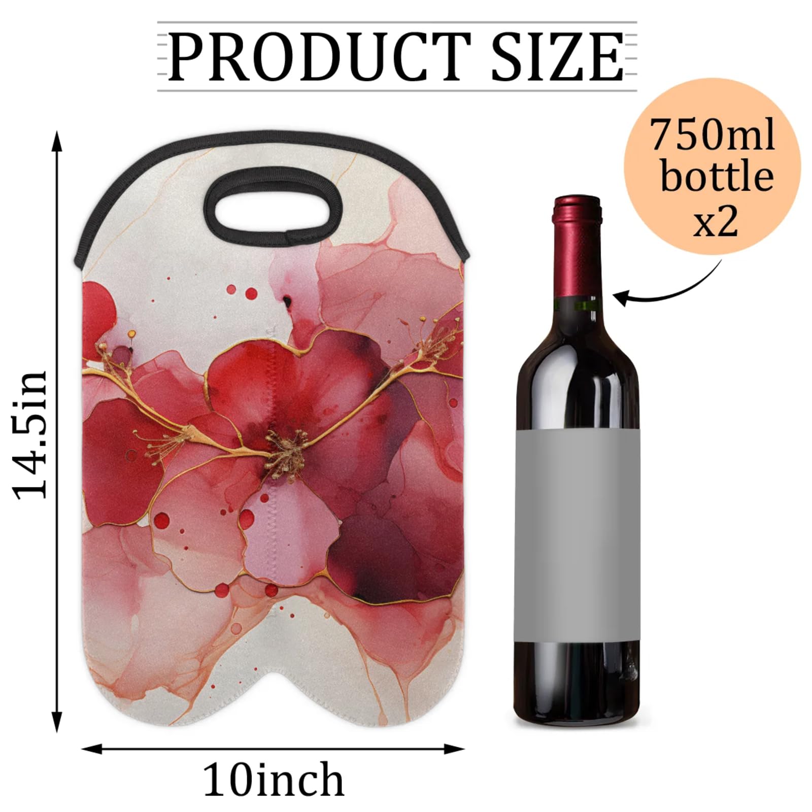 GzLeyigou 2 Bottles Red Abstract Art Wine Bag Sleeve Totes Watercolor Neoprene Protective Wine Carrier Bag for Wine,Water, Champagne, Beer, Baby Bottles,Gift 14.5 x 10 Inches