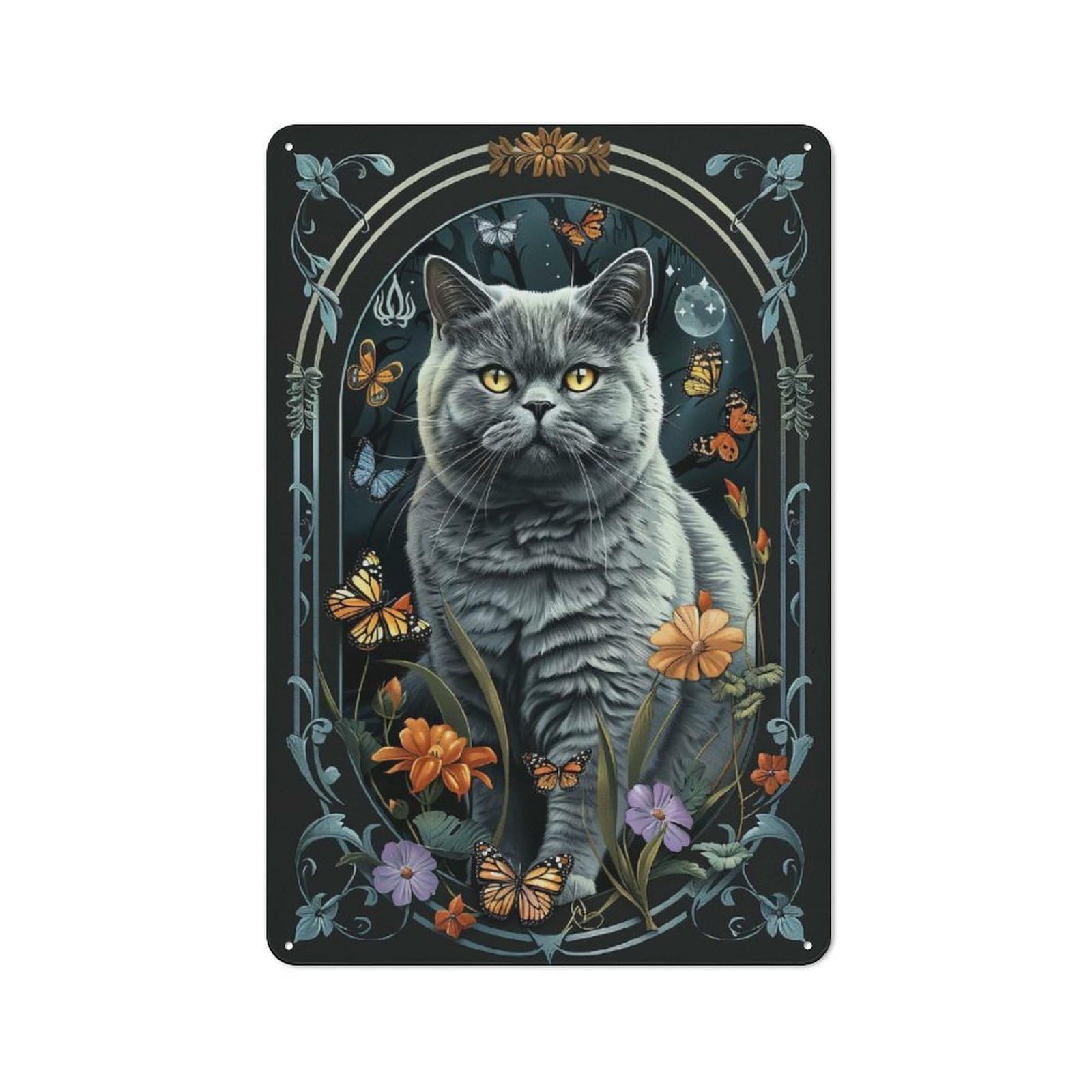Junmoney British Shorthair Bistro Metal Sign 30X20cm, Vintage Cafe Wall Decor For Takeaway, Bar, Kitchen Or Counter Area