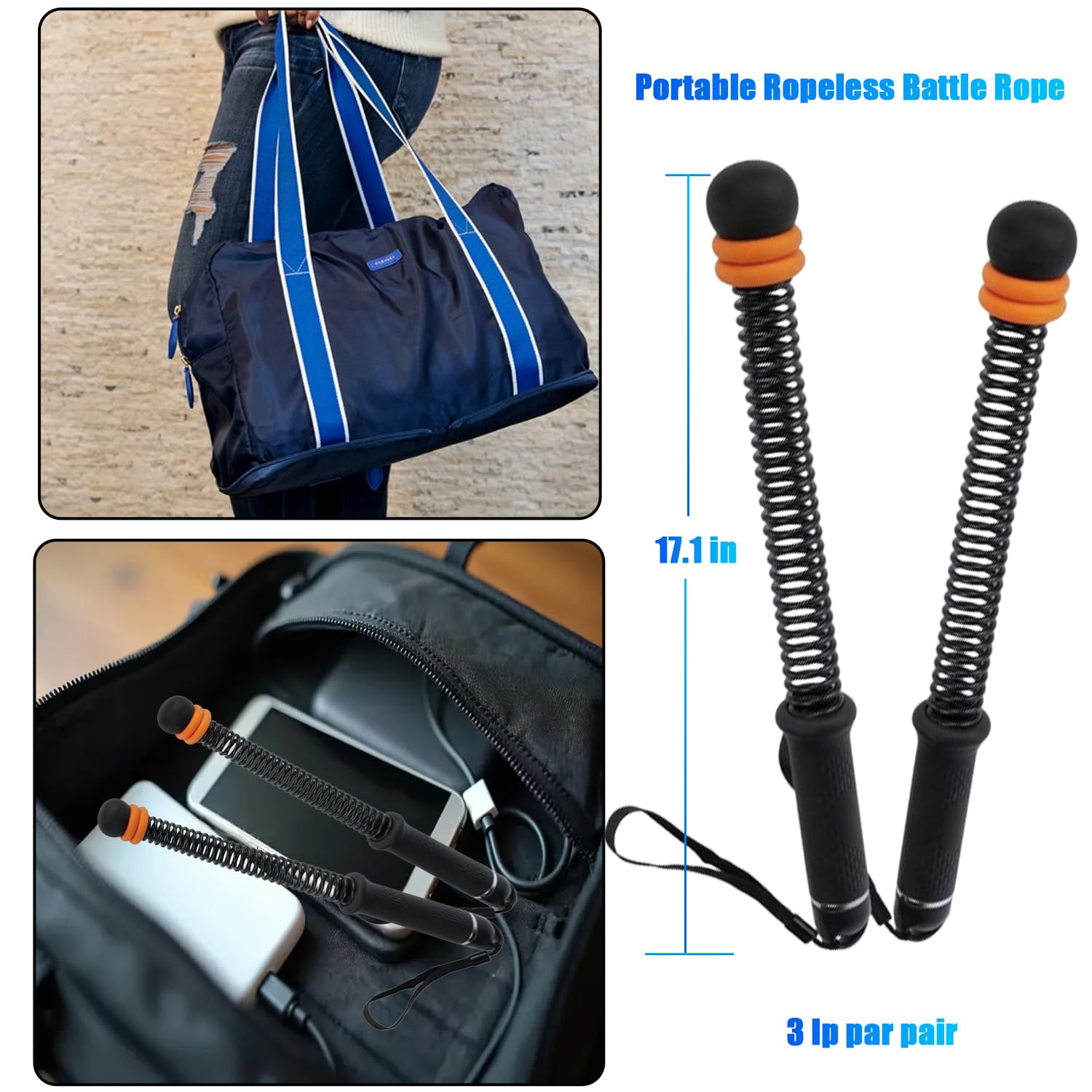 Seillose Kampfseile, verstellbarer Widerstand, schnurlose gewichtete Trainingsseile für Zuhause, Fitnessstudio, tragbares HIIT-Trainingsgerät für Kraft, Cardio, Ganzkörperübungen für Männer und Frauen