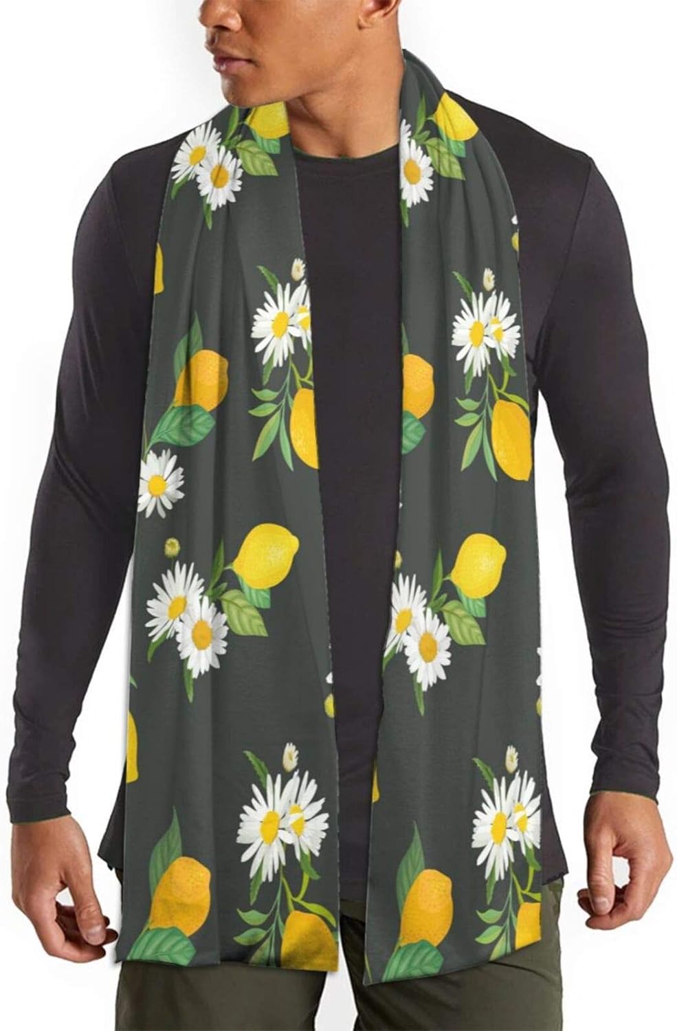 Citroen en madeliefjes met tropische vruchten bladeren dames heren zachte lange sjaal voor