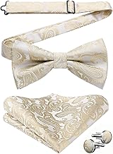 HISDERN Herren Paisley Fliege und Einstecktuch mit Manschettenknöpfe Set,Schleife mit Haken - Bereits Gfebunden，Verstellbare Fliege,Vorgebundene Fliege,für Hochzeit Sfeier Weihnachten Halloween