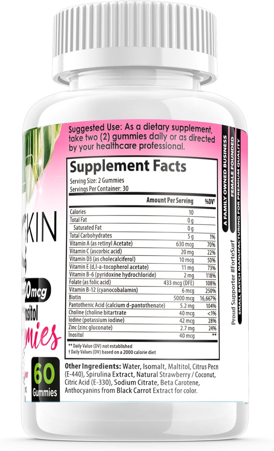 Hair Growth Biotin Gummies for Women, Hair Skin & Nails Vitamins, 5000mcg Biotin, Made in USA, Iodine for Nail Fungus, Choline Inositol Supplements, Biotina Gomitas para el Cabello