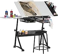 Vista 7 de Studio Designs - Escritorio de arte con bandeja de 24 pulgadas y taburete, color carbónblanco