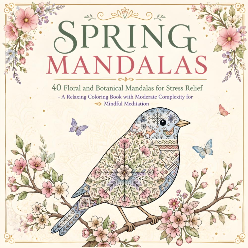 SPRING MANDALAS: 40 Floral and Botanical Mandalas for Stress Relief - A Relaxing Coloring Book with Moderate Complexity for Mindful Meditation