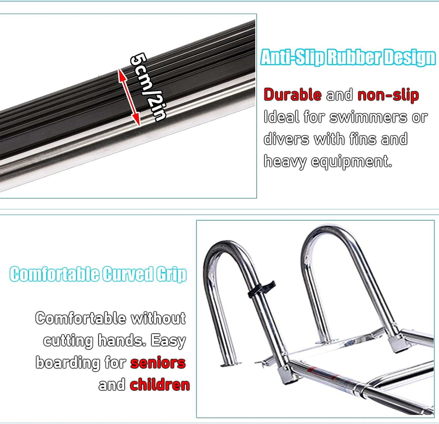 Stainless Steel Folding Dive Ladder Dock Ladder 4 Step for Swimming Pool Platform. Boarding Ladders for Pontoon Boat/Fishing Boat/Bass Boat, Elderly Boat Rope Ladder Steel Rustproo, with Ha