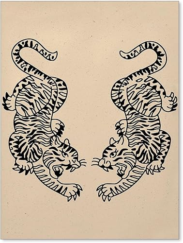 WLZWD Póster minimalista de tigre, arte de pared japonés vintage, arte de pared retro de animales de pelea de tigre, impresiones en lienzo para sala