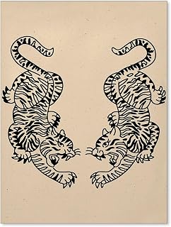 WLZWD Minimalist Tiger Poster Vintage Japanese Wall Art Funky Retro Animal Tiger Fighting Painting Canvas Prints for Living Room Bedroom Wall Decor 12x16 inch Unframed