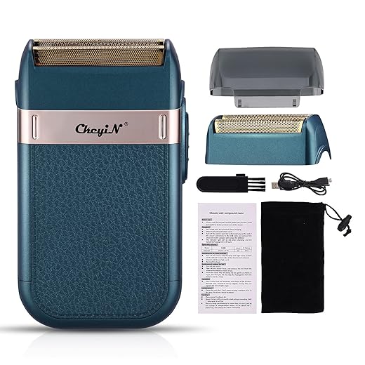CkeyiN Maquina de Afeitar para Hombre,Máquina de Afeitar de Doble Cabeza Recargable para Hombres,Kit de Aseo para Hombres con Recortador para Barba,Cuerpo,sin Cable y Recargable por USB,Azul