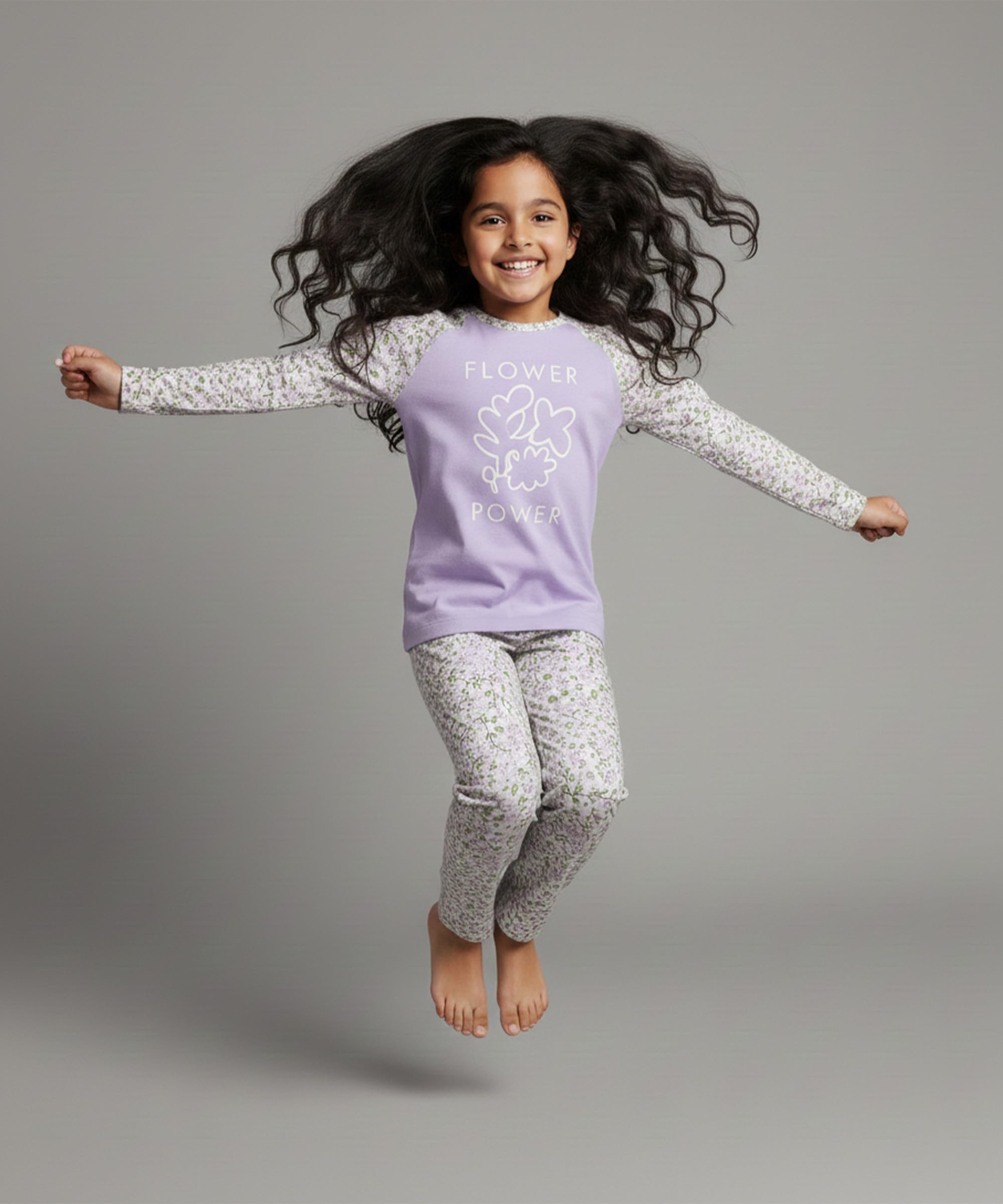 KYDA KIDS® T-shirt a maniche lunghe in 100% cotone raglan e pantaloni a gamba larga, set coordinato traspirante di alta qualità, elegante abbigliamento casual per ragazze, confezione da 1