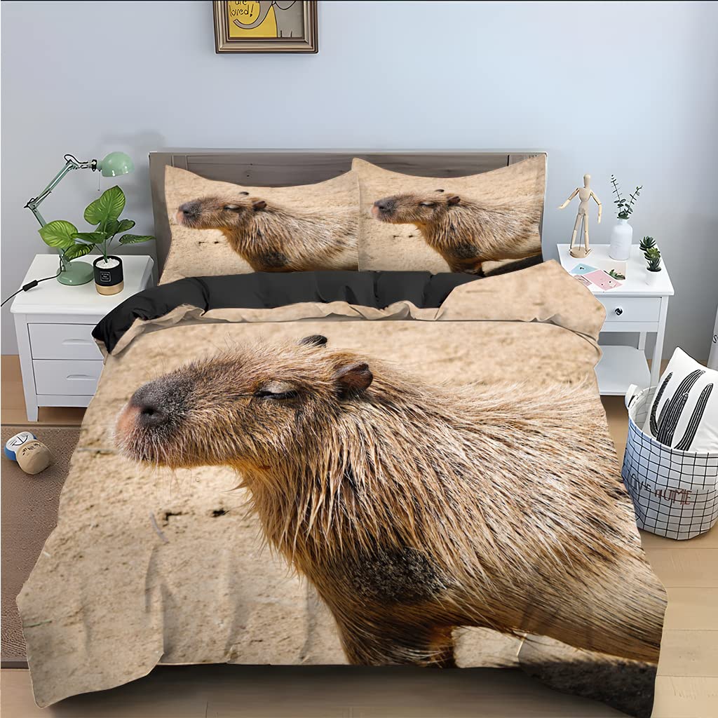 Parure housse de couette 110g/㎡ microfibre douce motif capibara lit simple