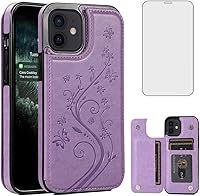 Vista 8 de Asuwish Funda compatible con iPhone 12 Pro iPhone12 6.1, protector de pantalla de vidrio templado, tarjetero y cartera, funda de cuero para teléfono