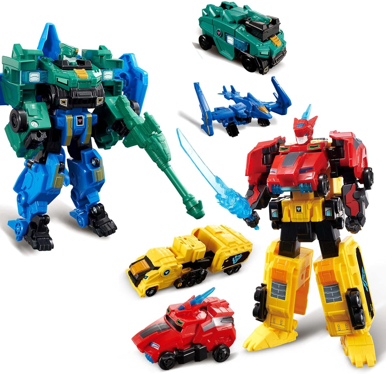 QUANTUM HEROES DINOSTER Transforming Toys 2PCS, 2-in-1 Transformable Robot Raptor Tron 7.48-inch & Stego Blast Wing 7.28-inch, Transforming Vehicle Robot for Boys Girls Age 5+, Multicolored