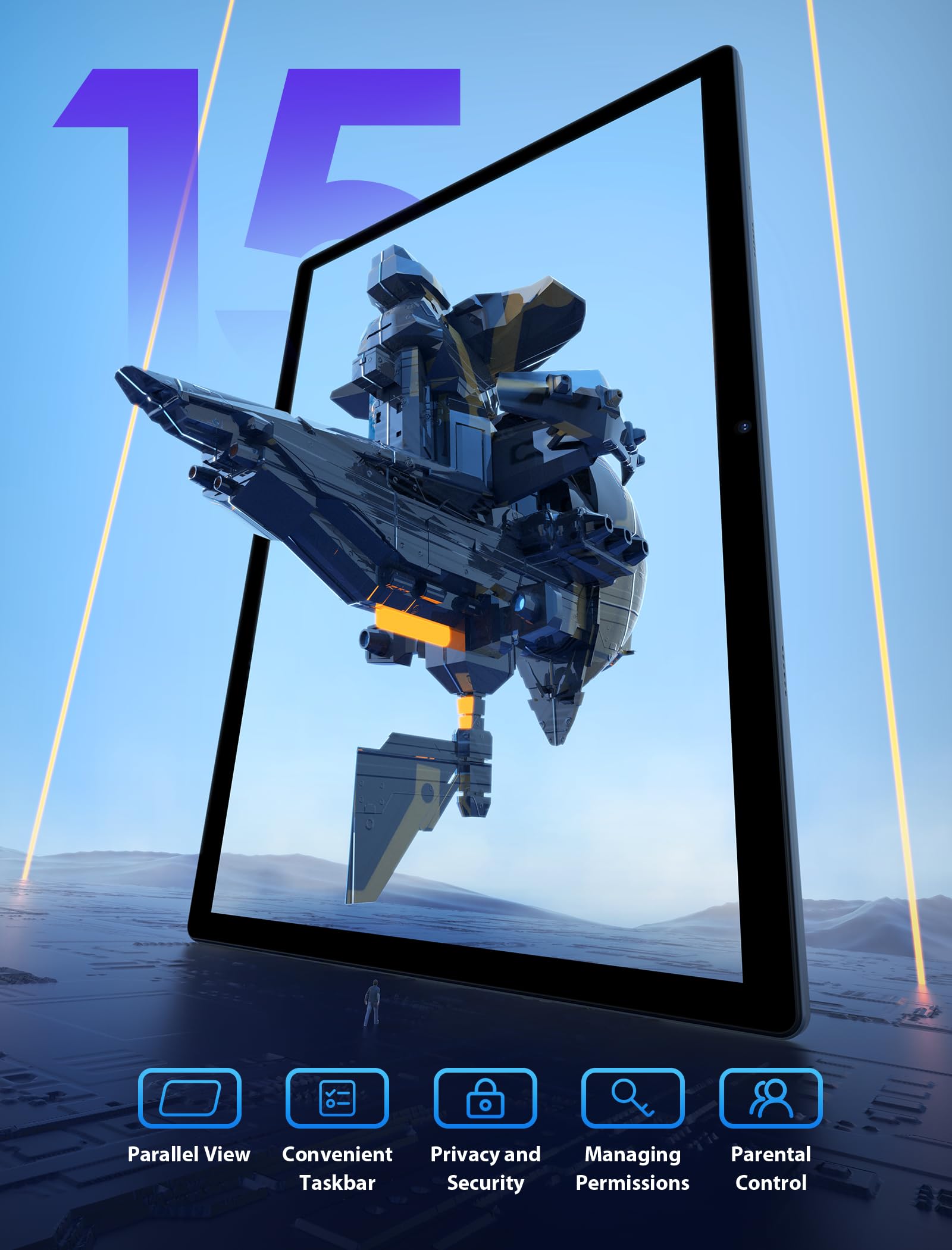 14 Pouces Tablette Android 15, Tablette Tactile 5G WiFi et 4G LTE, 36GB RAM + 512GB ROM(1TB TF), Octa-Core/2000 * 1200FHD 2K/BT5.0/13MP+8MP/11580mAh/GPS/GMS avec étui et Stylet, Gris