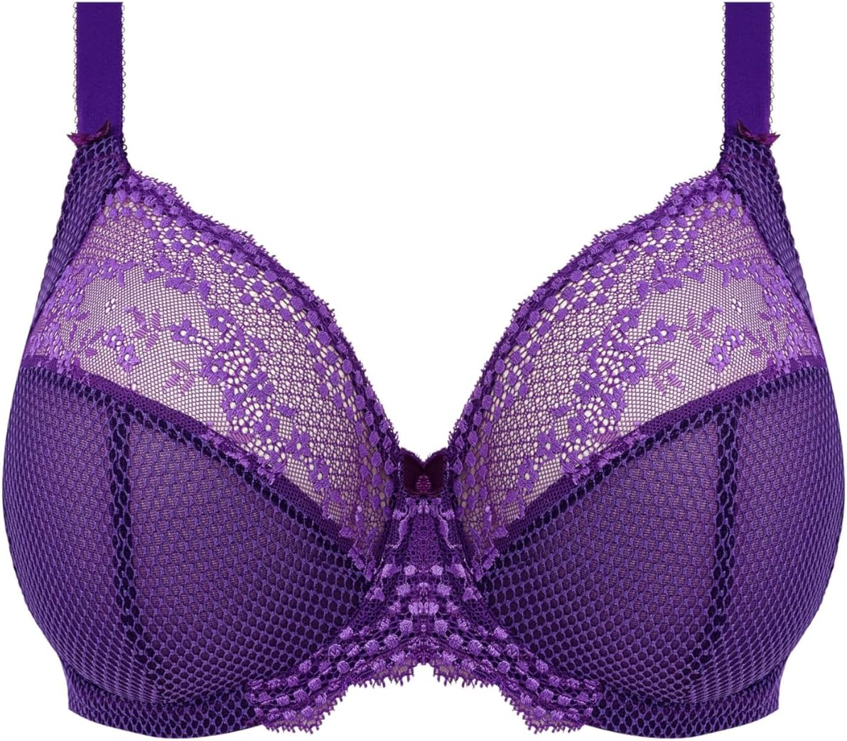 Sujetador Charley Stretch Plunge de Elomi para mujer: encaje elástico y malla, opción Racerback. Low Plunge UK Tallas D-JJ, US Tallas D-N